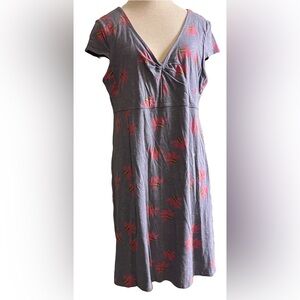 Horny Toad Woman’s XL V-Neck Dress Cap Sleeve Heathered Blue Pink Lotus Flower